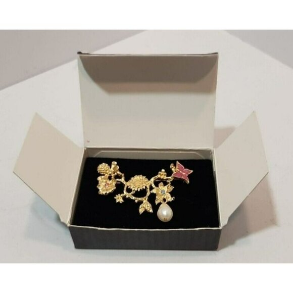Vtg Avon 1994 Garden of Eden Pin/Brooch Goldtone with Pink & White Colors NIB - Picture 2 of 8